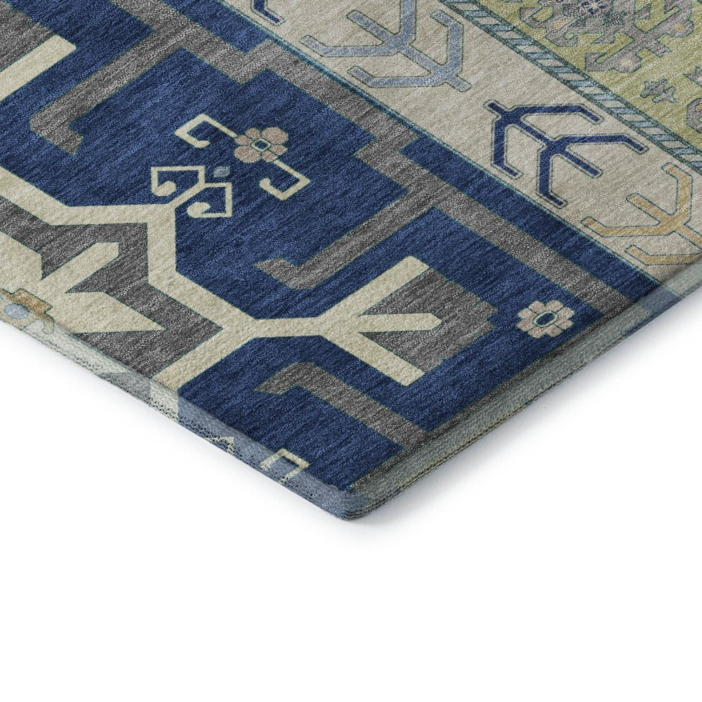 10' X 14' Navy Blue, Beige and Gray Patch Southwestern Area Rug