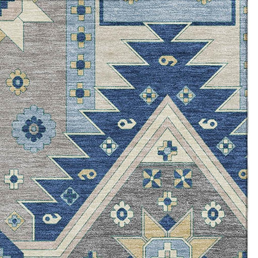 10' X 14' Navy Blue, Beige and Gray Patch Southwestern Area Rug