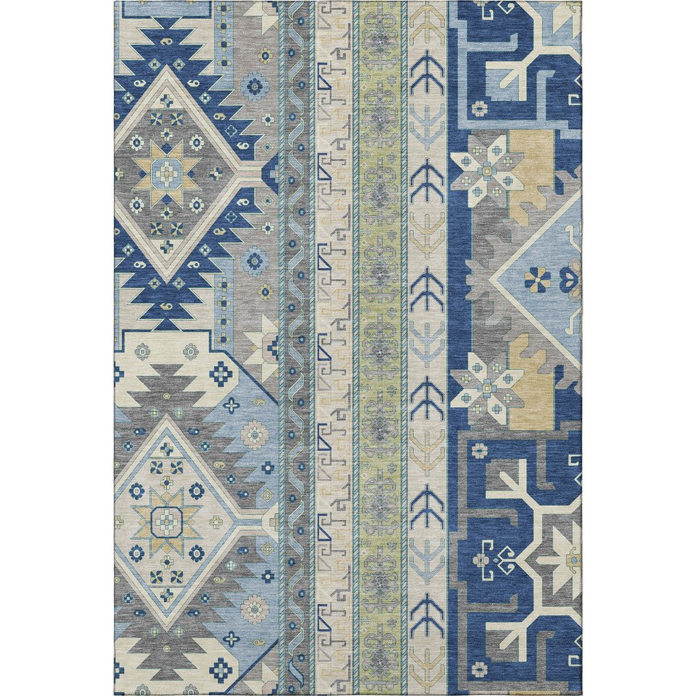 10' X 14' Navy Blue, Beige and Gray Patch Southwestern Area Rug