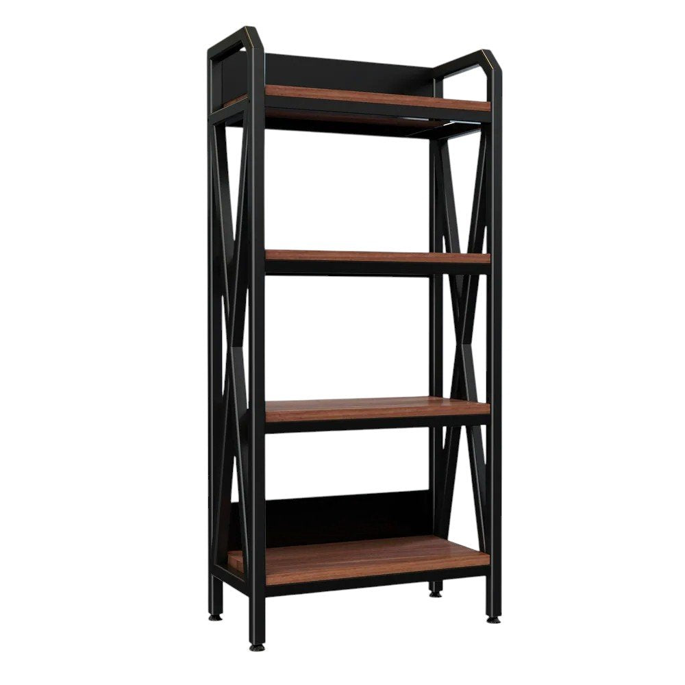 56" Black and Brown Industrial Bookshelf