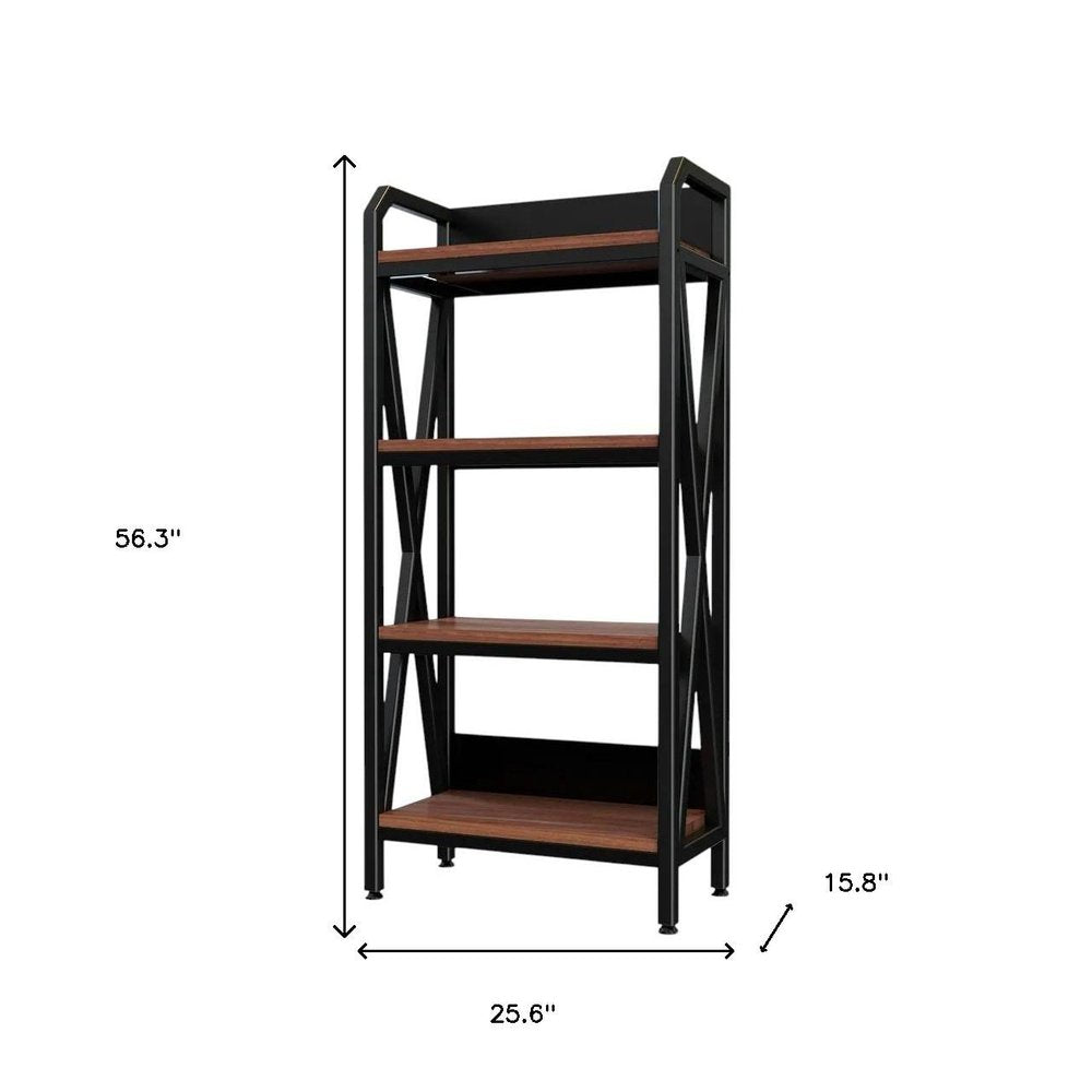 56" Black and Brown Industrial Bookshelf