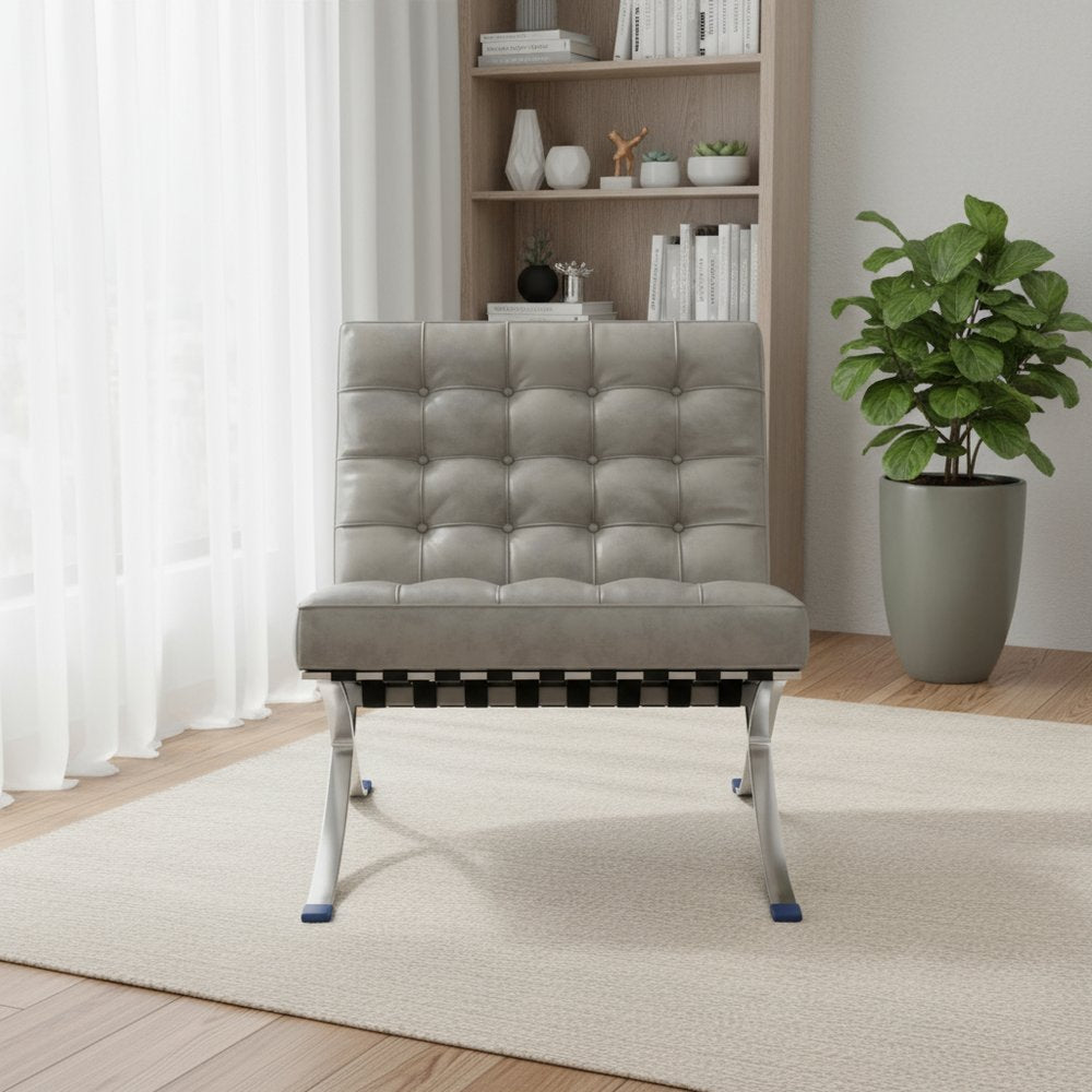 30" Tufted Faux Leather Contemporary Slipper Chair