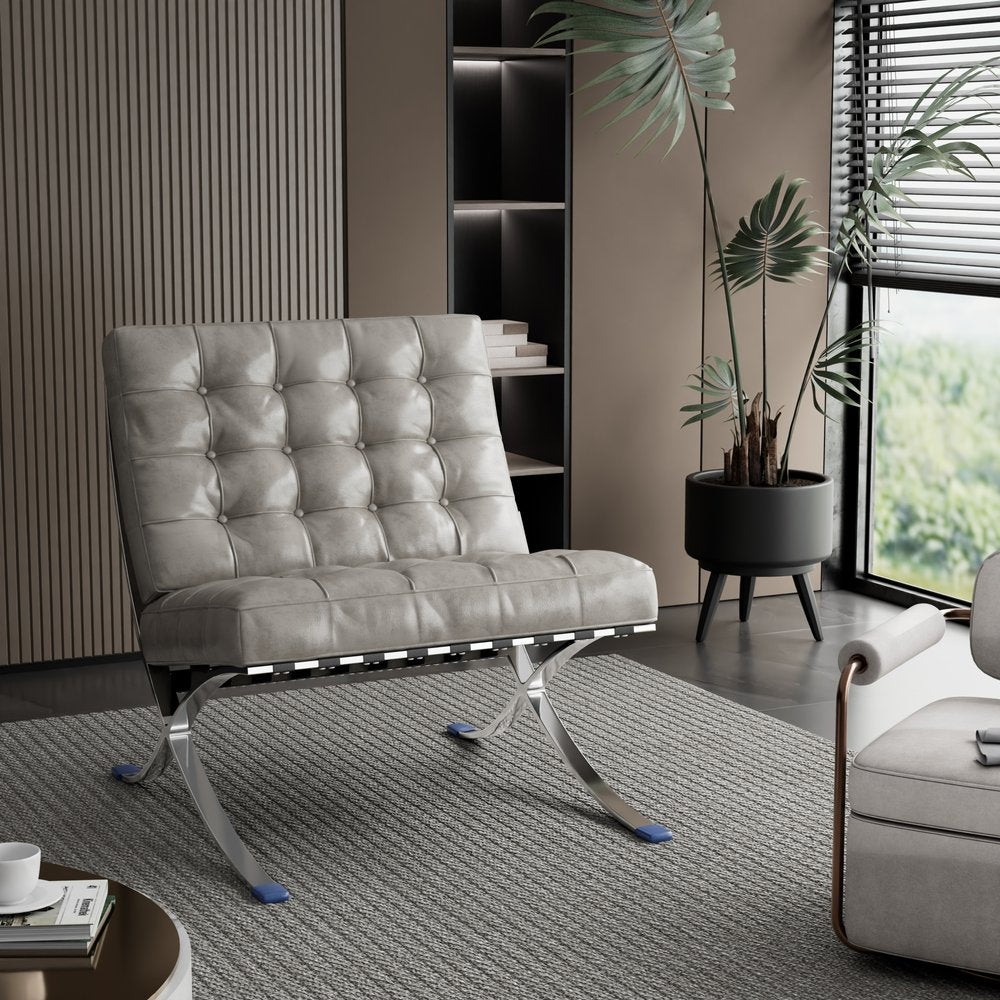 30" Tufted Faux Leather Contemporary Slipper Chair