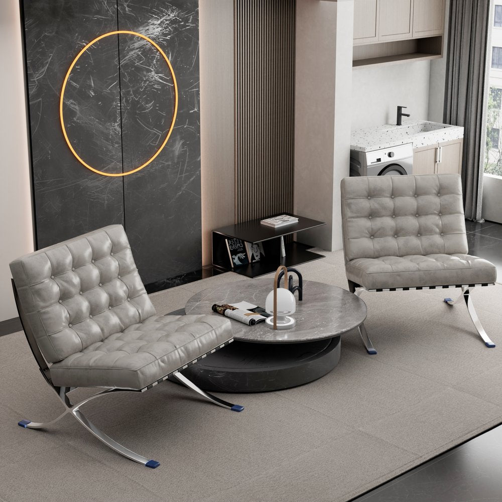 30" Tufted Faux Leather Contemporary Slipper Chair