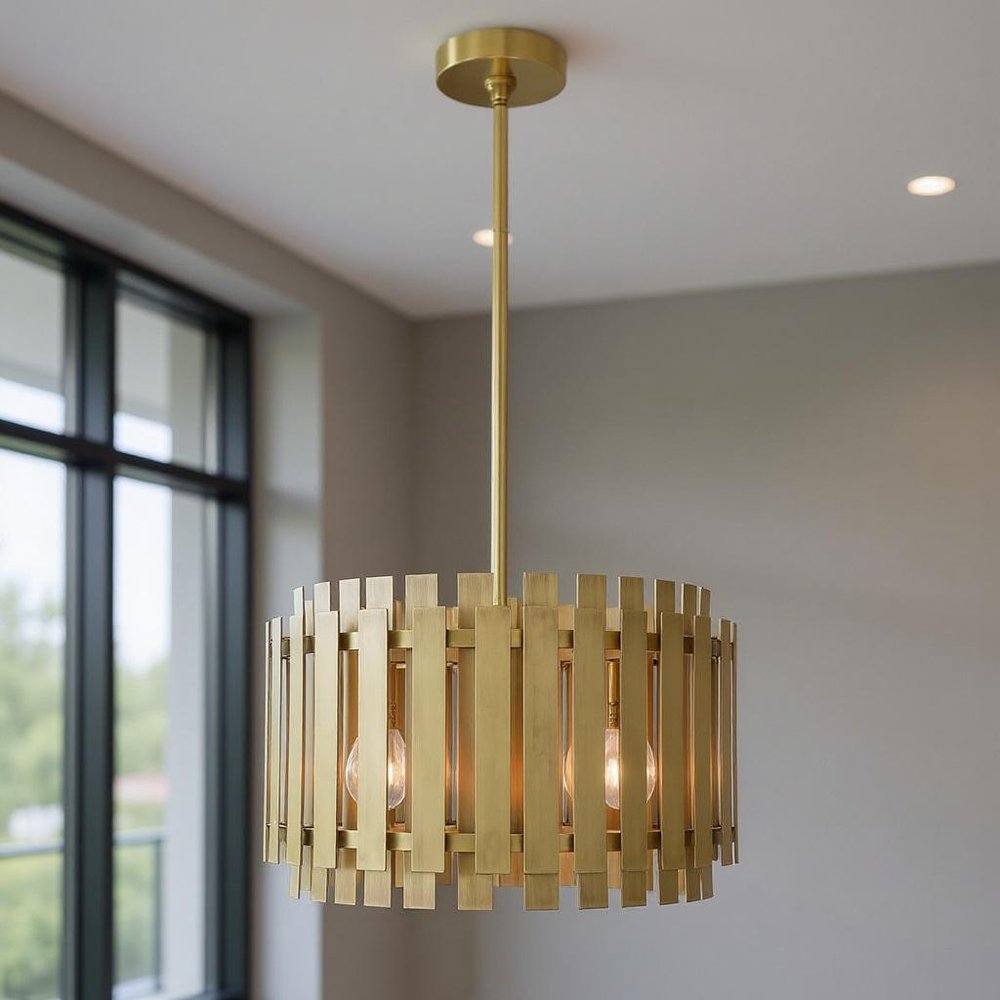 18" Brass Metal Drum Pendant Light