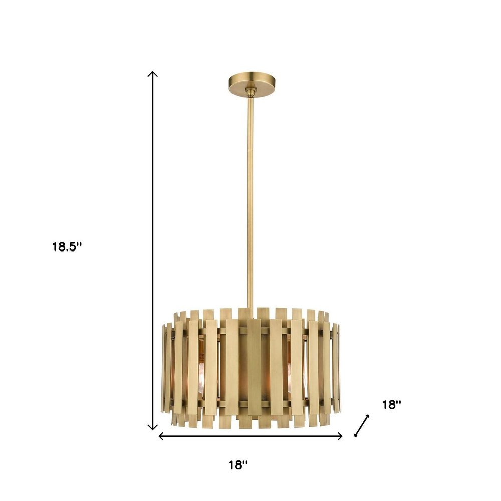 18" Brass Metal Drum Pendant Light