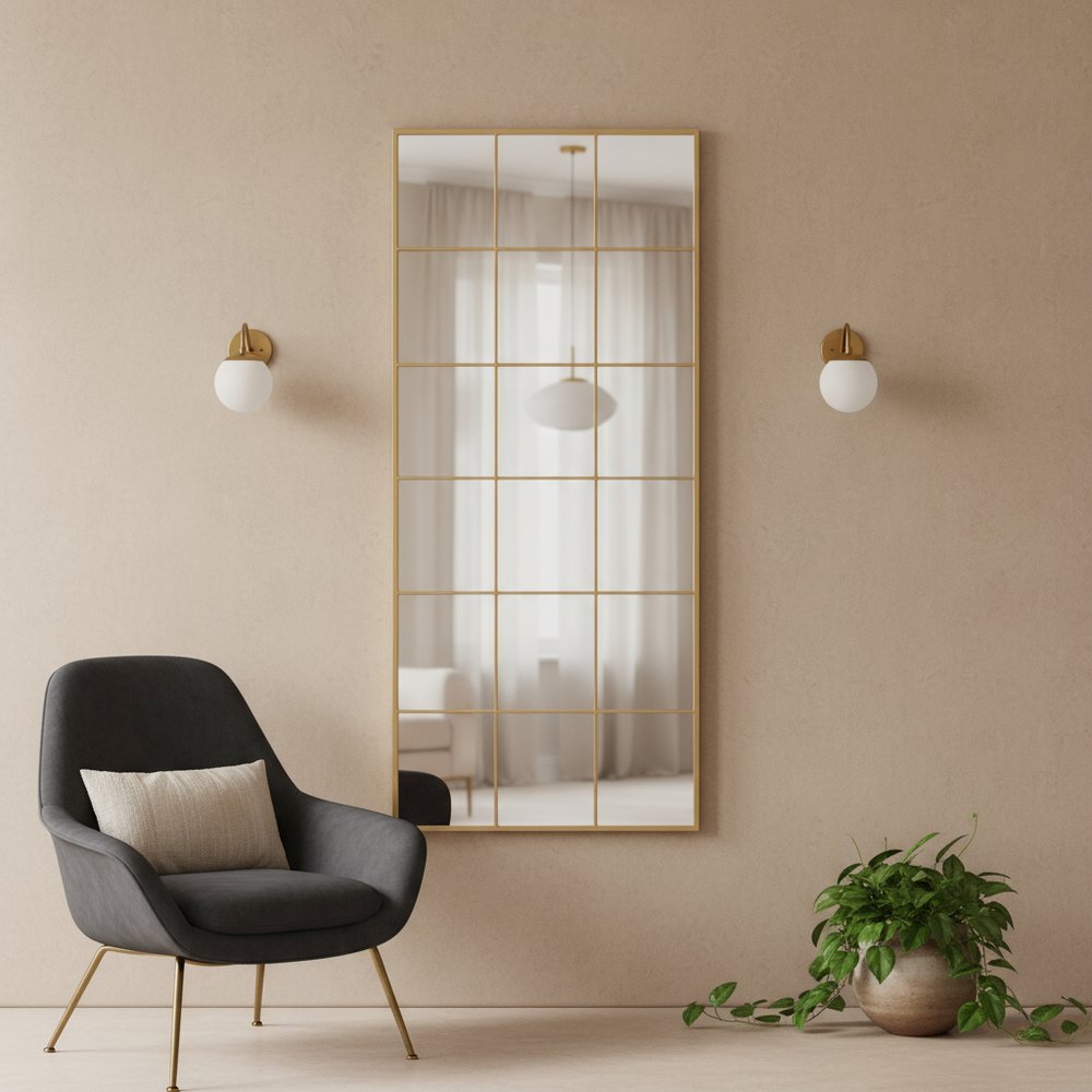 69" Gold Metal Pane Mirror