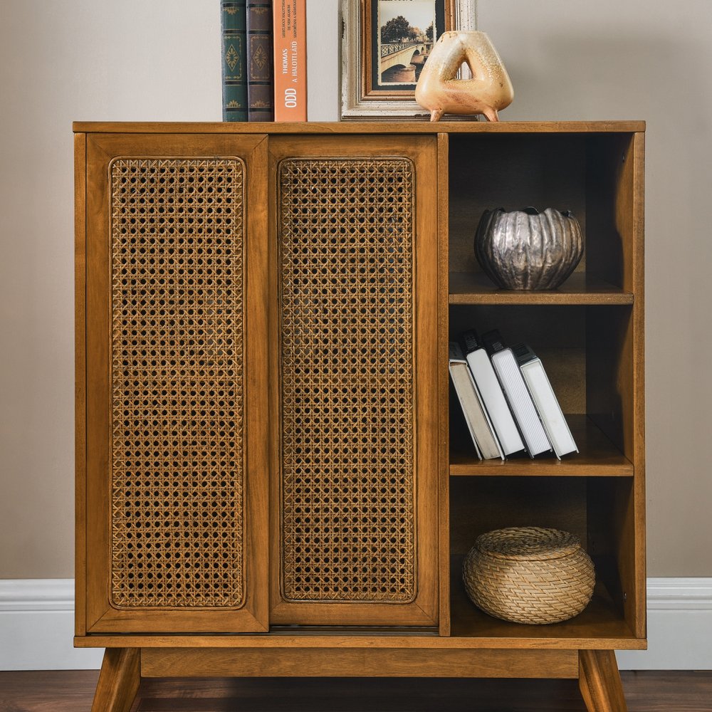 32" Brown Mid-Century Wood Cabinet