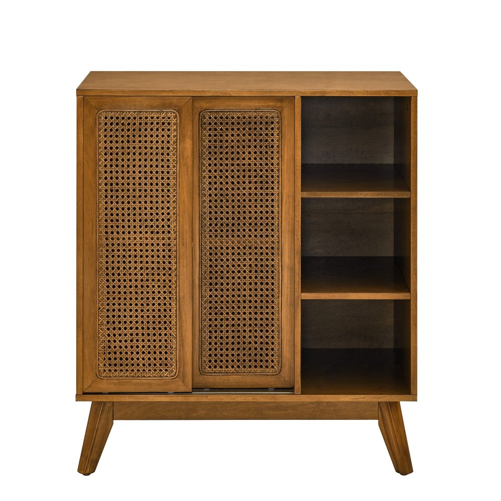 32" Brown Mid-Century Wood Cabinet
