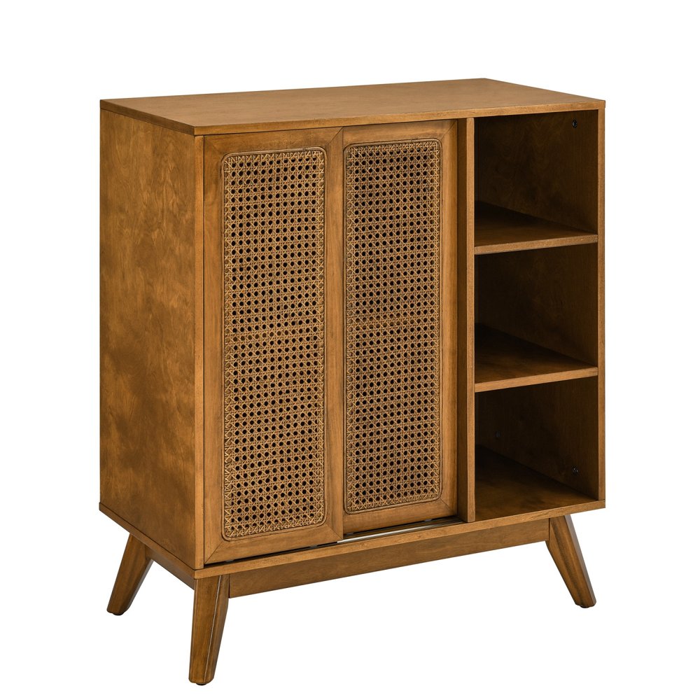 32" Brown Mid-Century Wood Cabinet