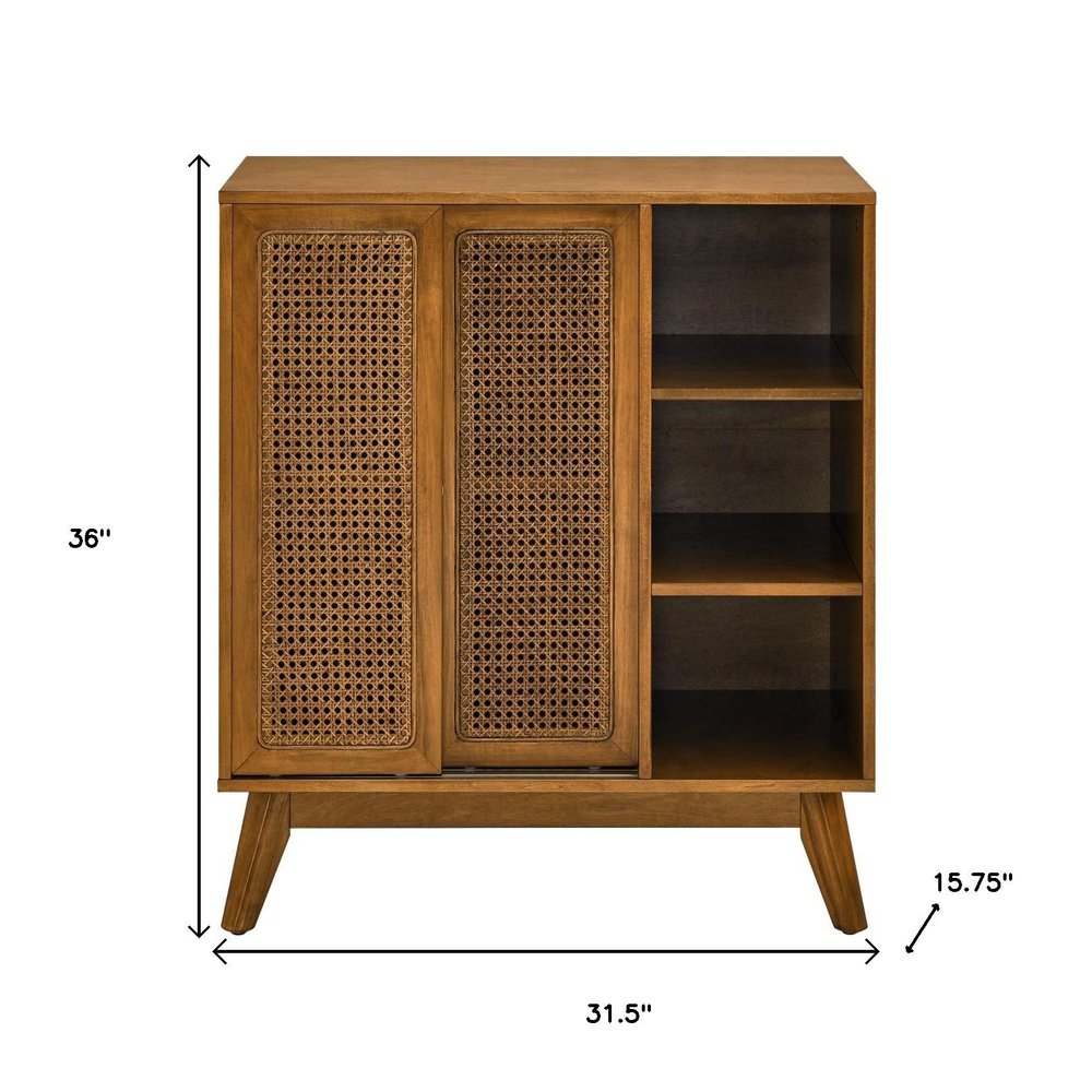 32" Brown Mid-Century Wood Cabinet