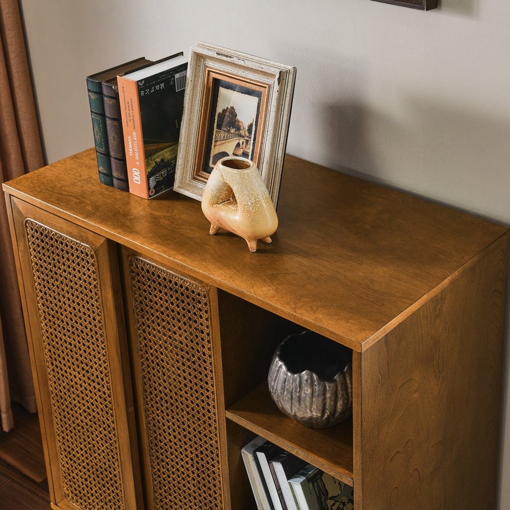 32" Brown Mid-Century Wood Cabinet