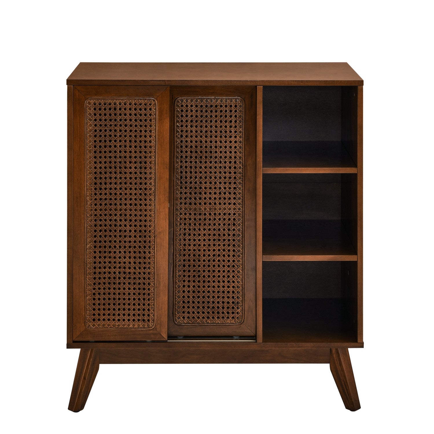 32" Brown Mid-Century Wood Cabinet