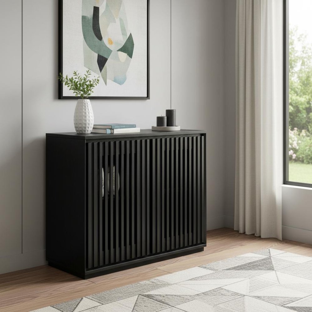 39" Black Fluted Wood Cabinet