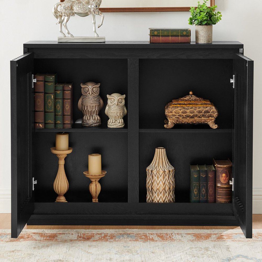 39" Black Fluted Wood Cabinet
