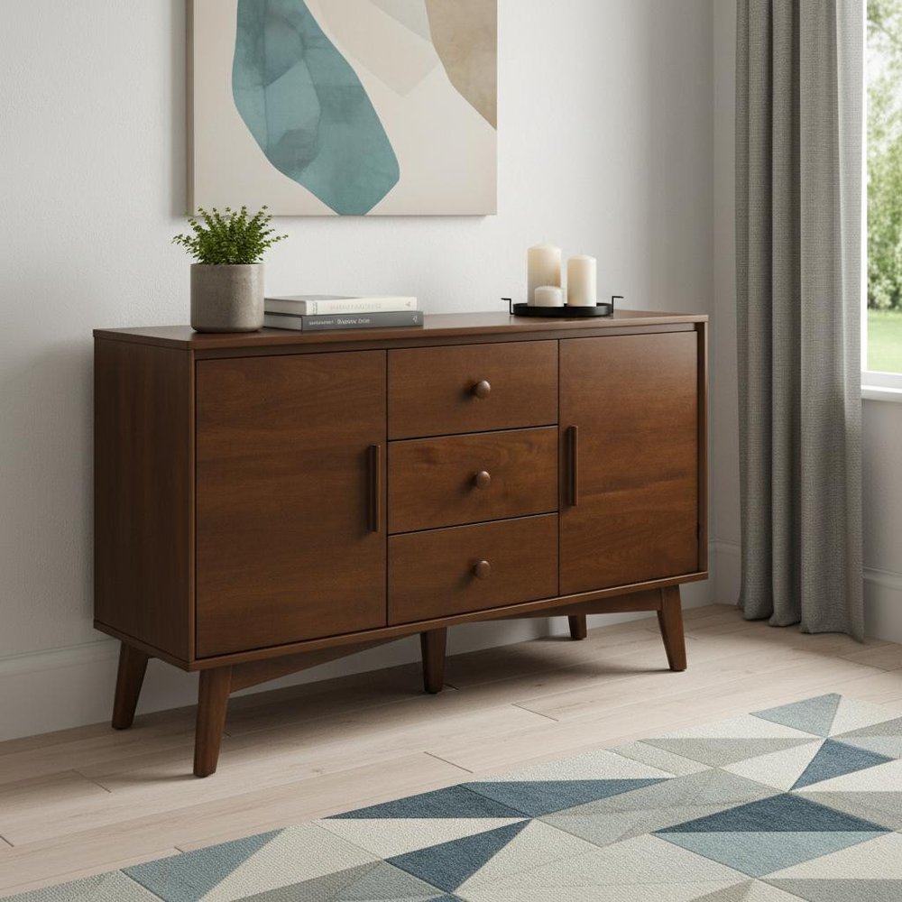 47" Brown Mid-Century Wood Accent Sideboard