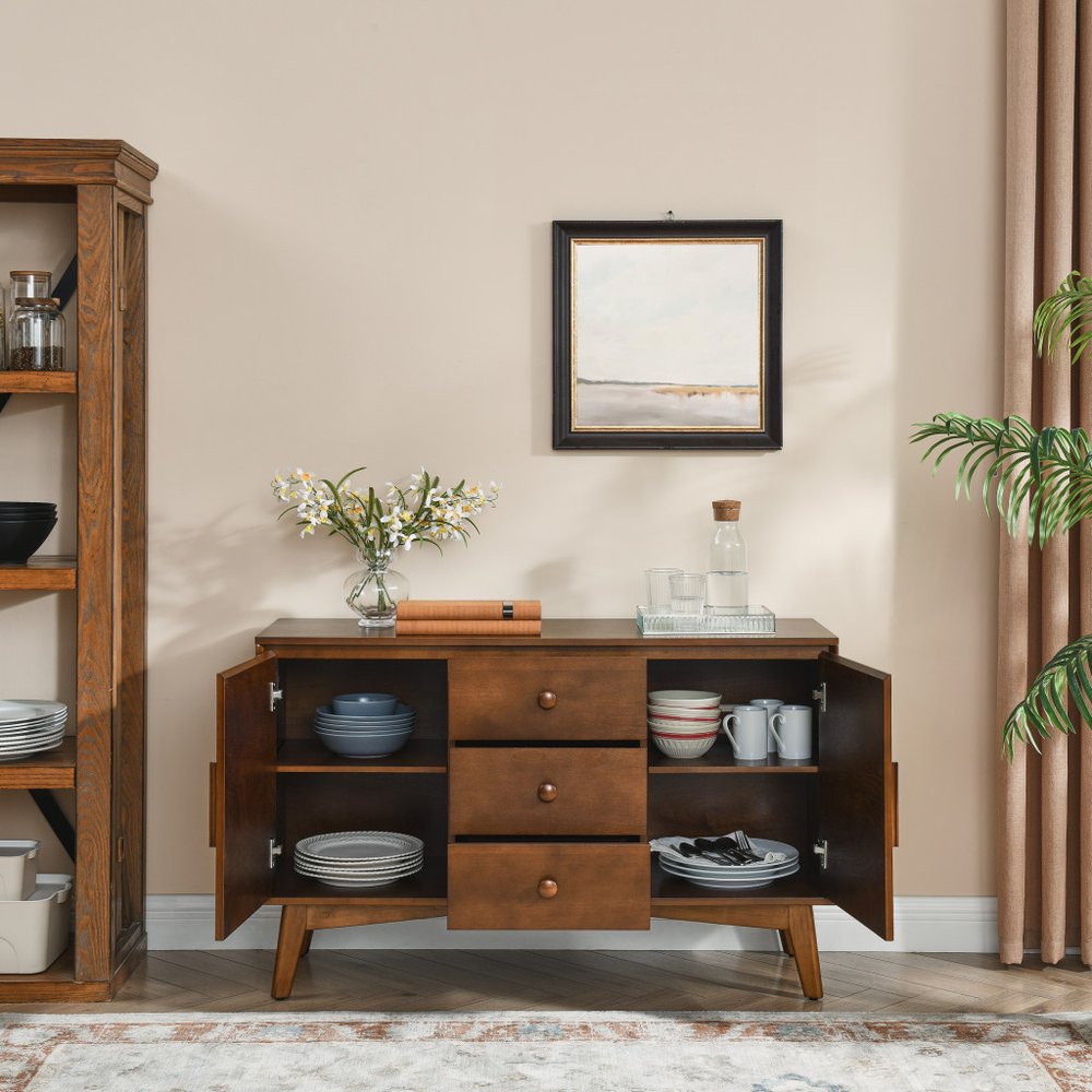 47" Brown Mid-Century Wood Accent Sideboard