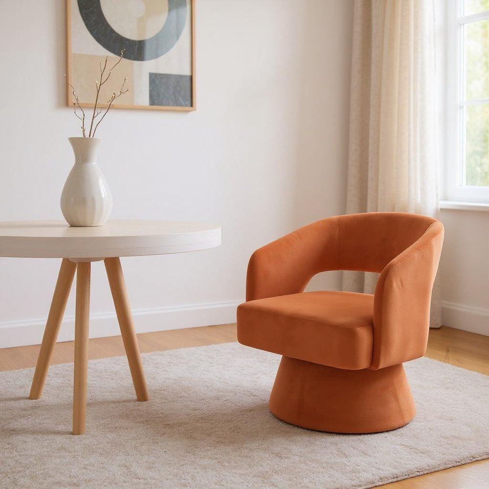 27" Velvet Swivel Open Barrel Dining Chair