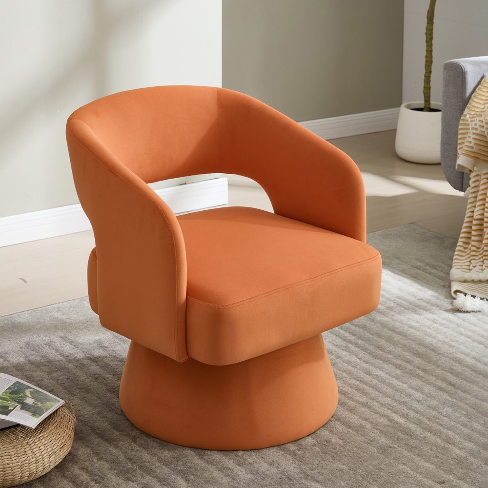 27" Velvet Swivel Open Barrel Dining Chair