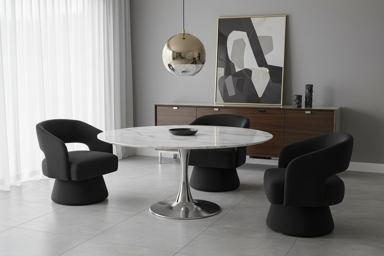 27" Velvet Swivel Open Barrel Dining Chair