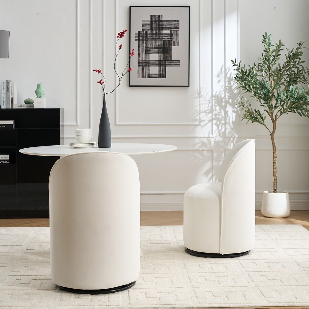 21" Velvet Curved Swivel Dining Chair