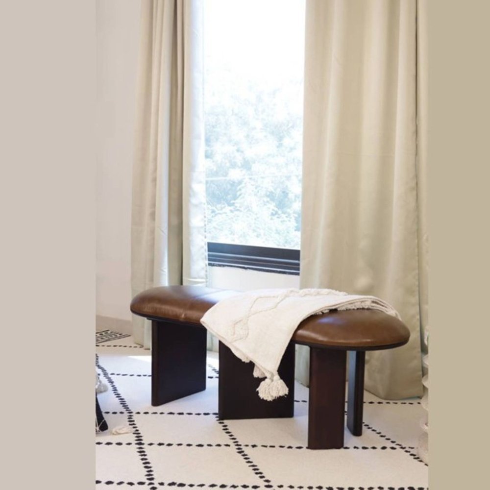 48" Brown Leather Oval Bench