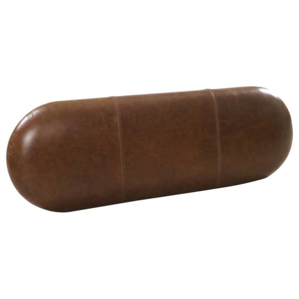 48" Brown Leather Oval Bench