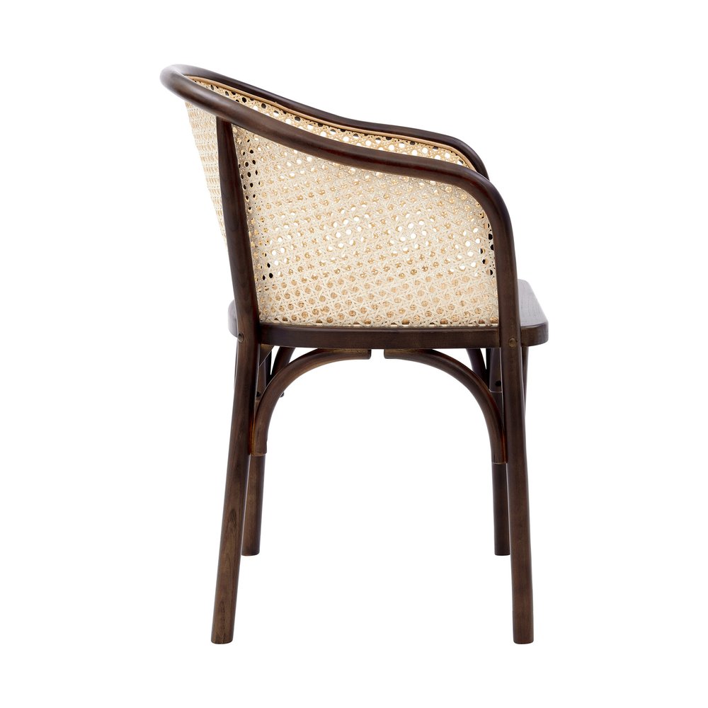 22" Walnut Wood and Rattan Barrel Dining Chair