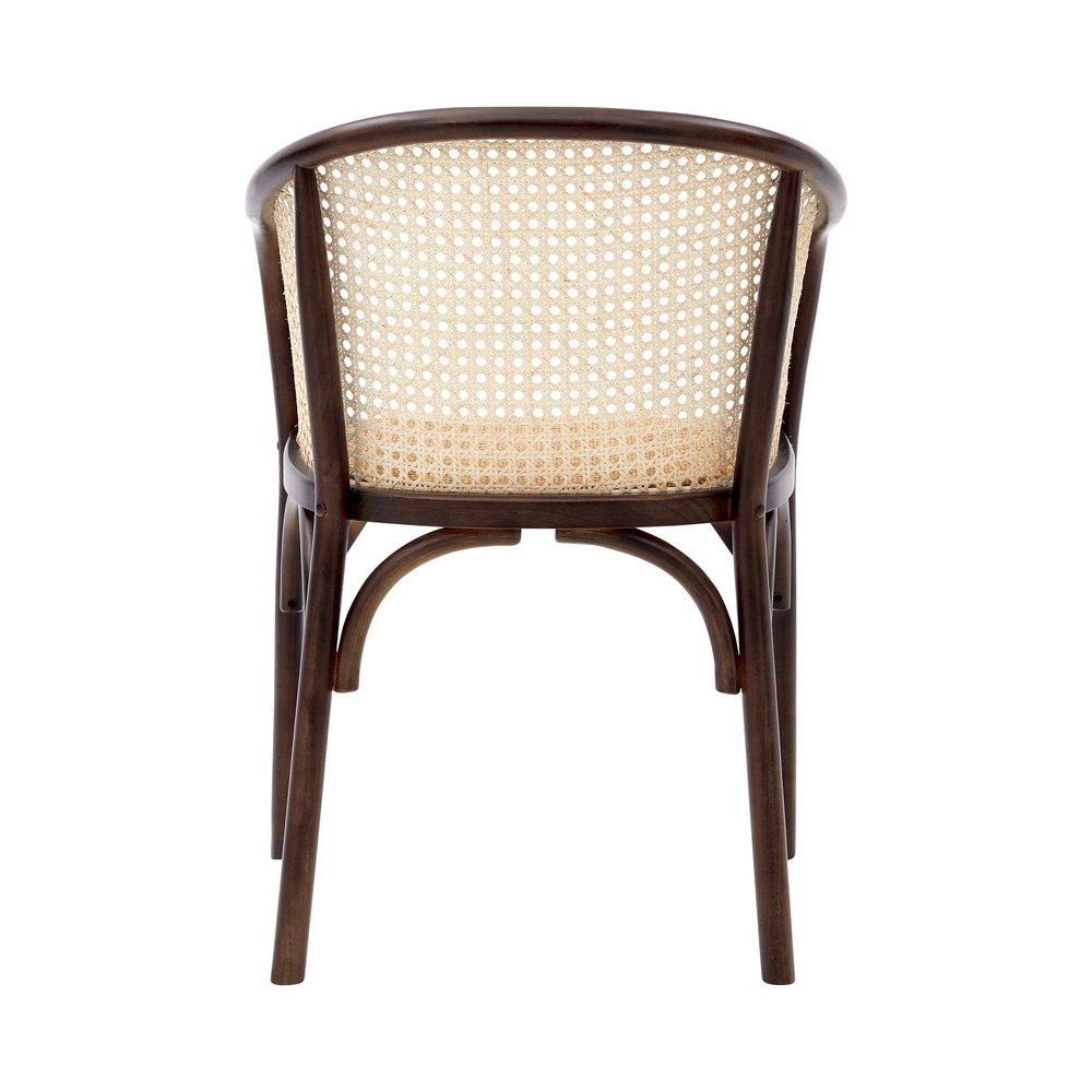 22" Walnut Wood and Rattan Barrel Dining Chair