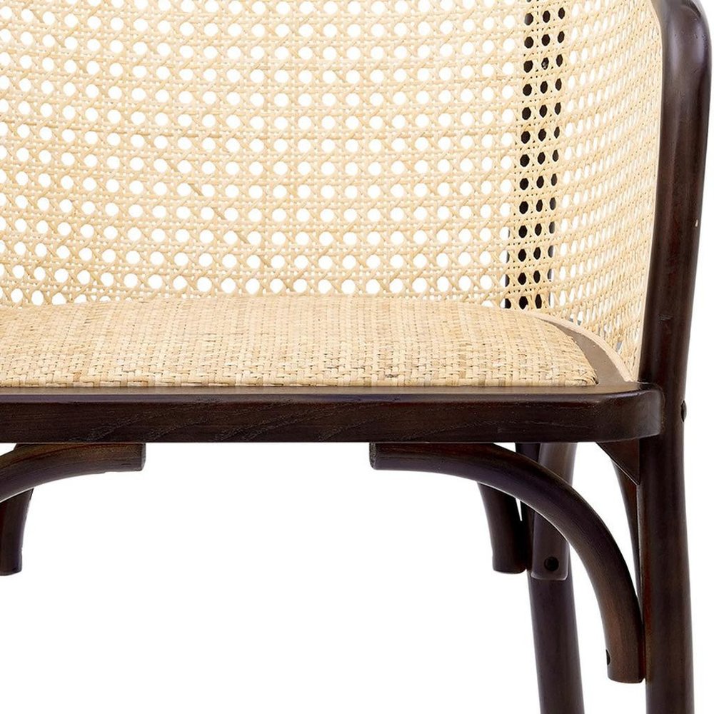 22" Walnut Wood and Rattan Barrel Dining Chair