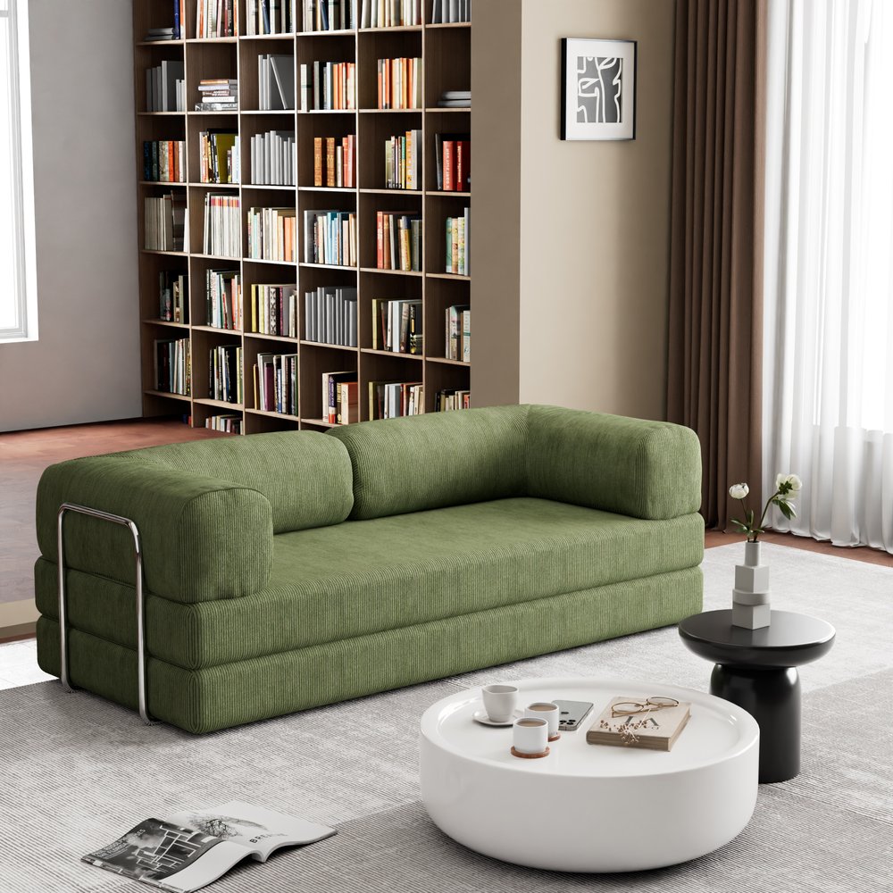 82" Green Corduroy Modular Sleeper Sofa