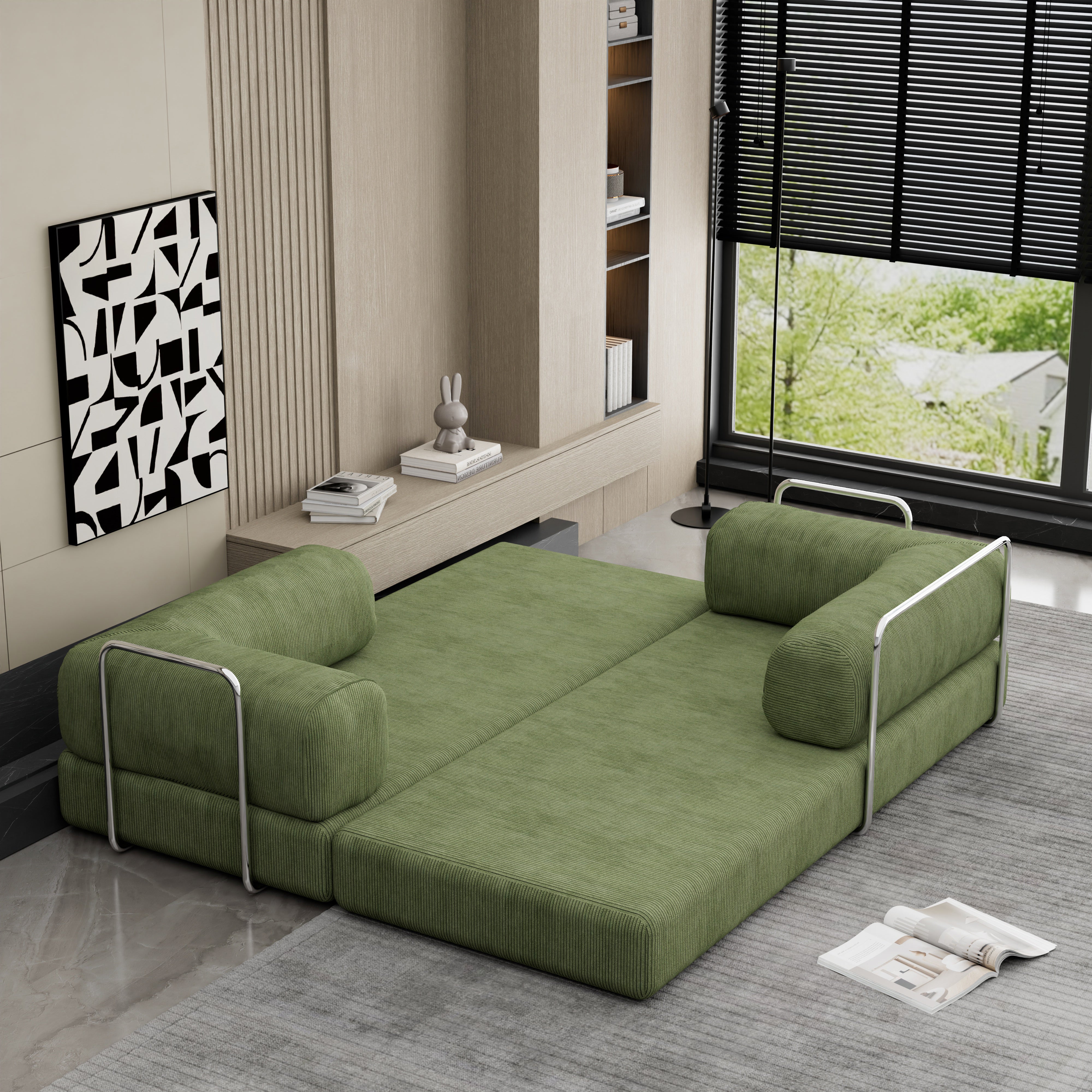 82" Chenille Modular Stainless Steel Sofa