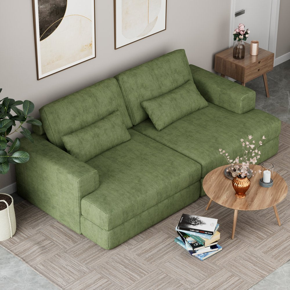 93" Green Corduroy Sleeper Sofa