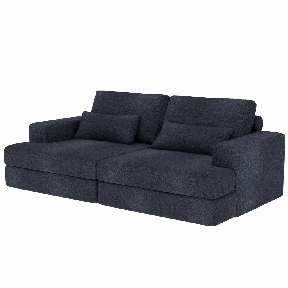 93" Blue Chenille Sleeper Sofa