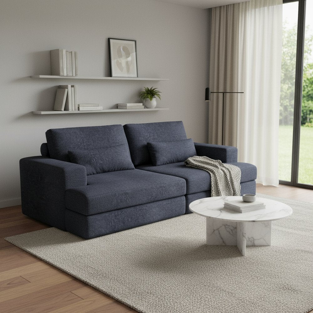 93" Blue Chenille Sleeper Sofa