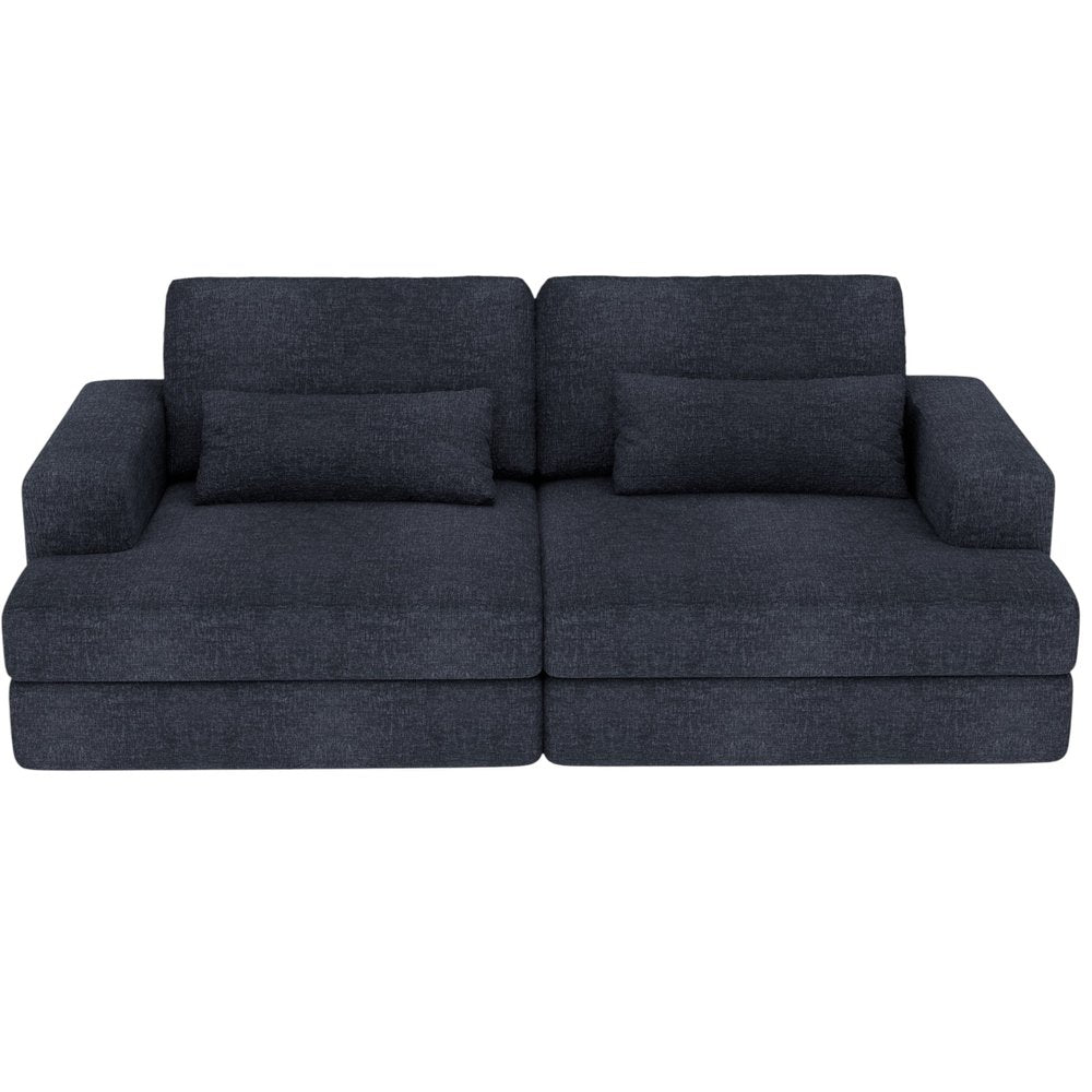 93" Blue Chenille Sleeper Sofa