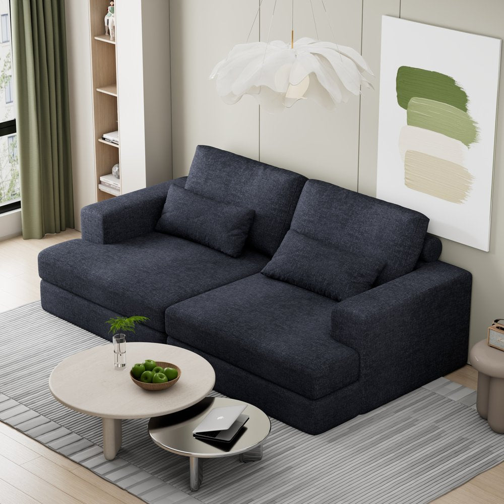 93" Blue Chenille Sleeper Sofa