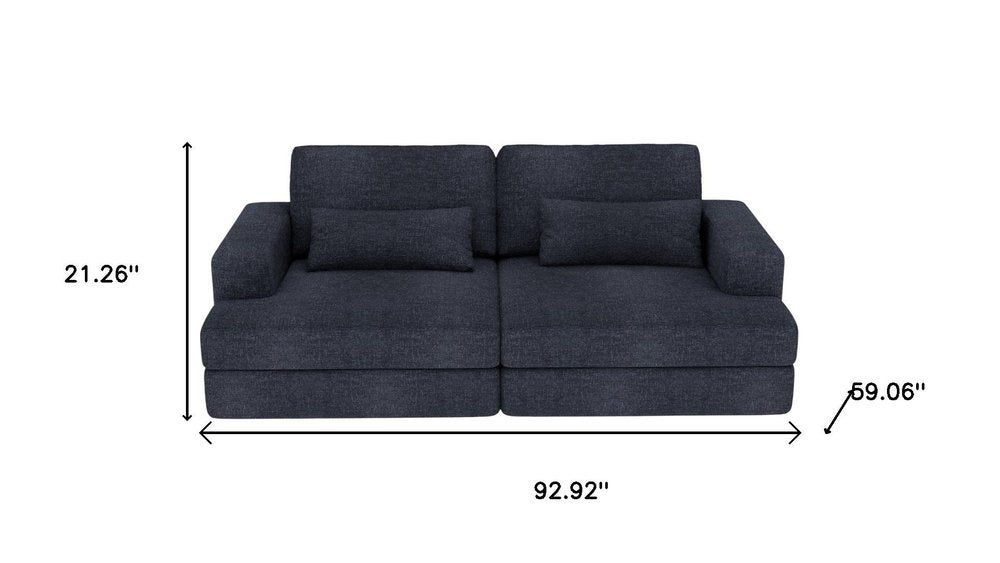93" Blue Chenille Sleeper Sofa