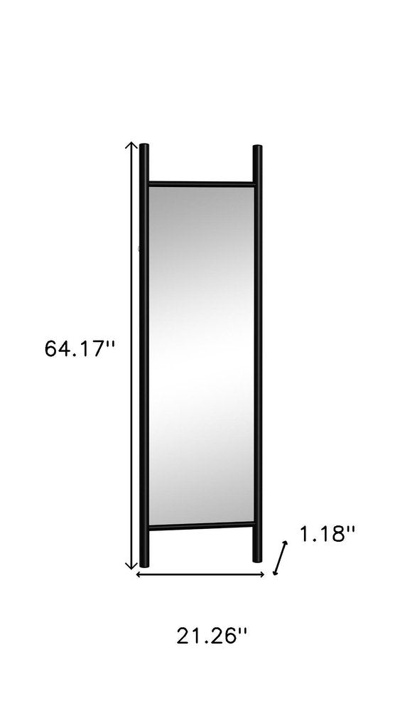 64" Black Wood Ladder Mirror
