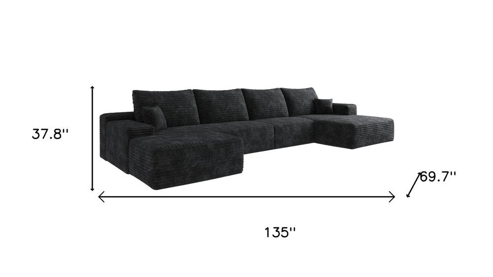135" Corduroy Compression Foam U-Shape Sectional with Pillows