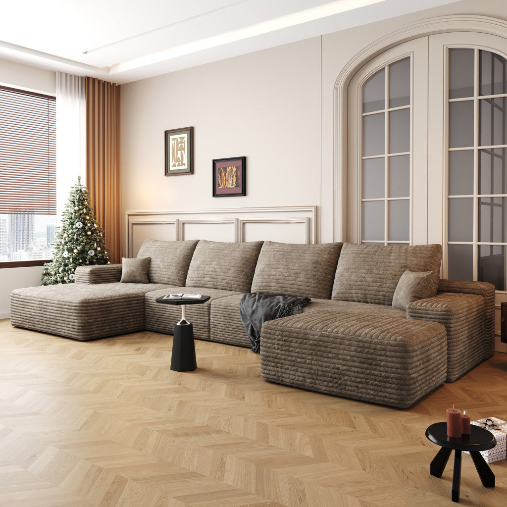 135" Corduroy Compression Foam U-Shape Sectional with Pillows