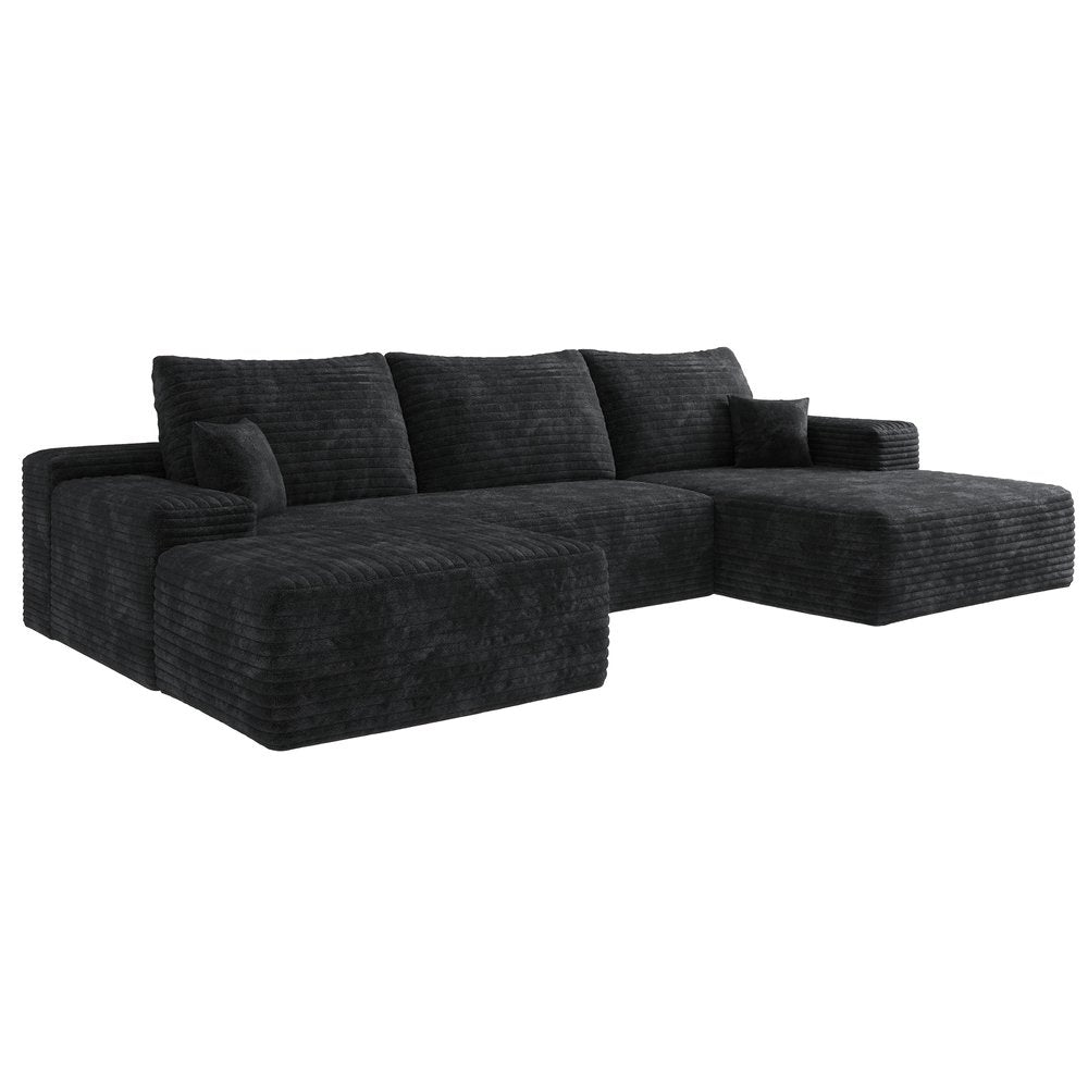 107" Corduroy Compression Foam U-Shape Sectional with Pillows