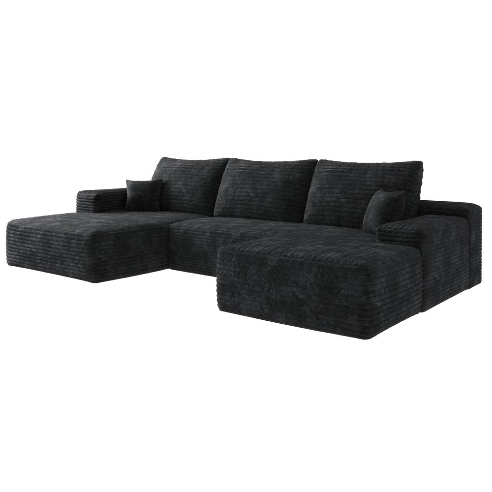 107" Corduroy Compression Foam U-Shape Sectional with Pillows