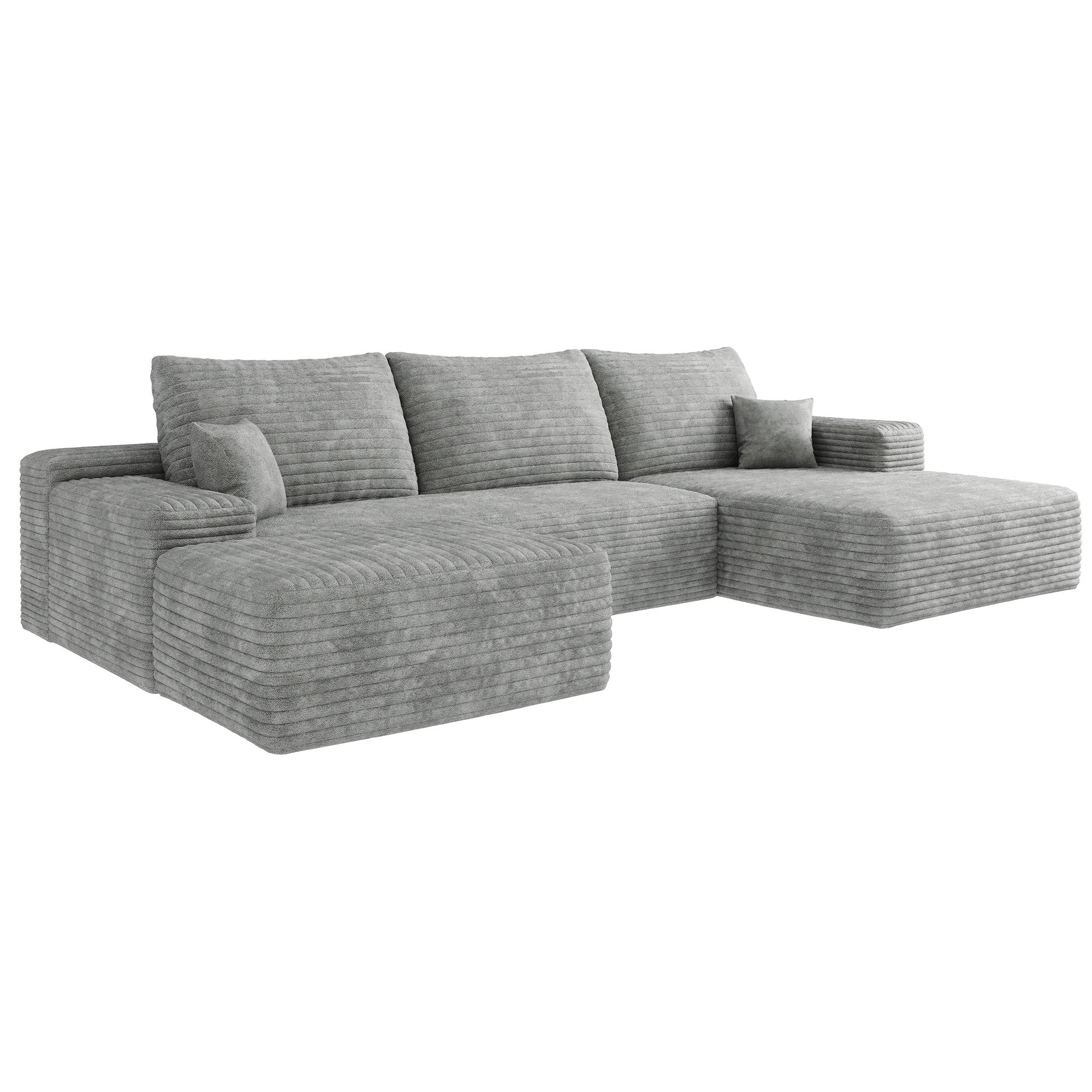 107" Corduroy Compression Foam U-Shape Sectional with Pillows