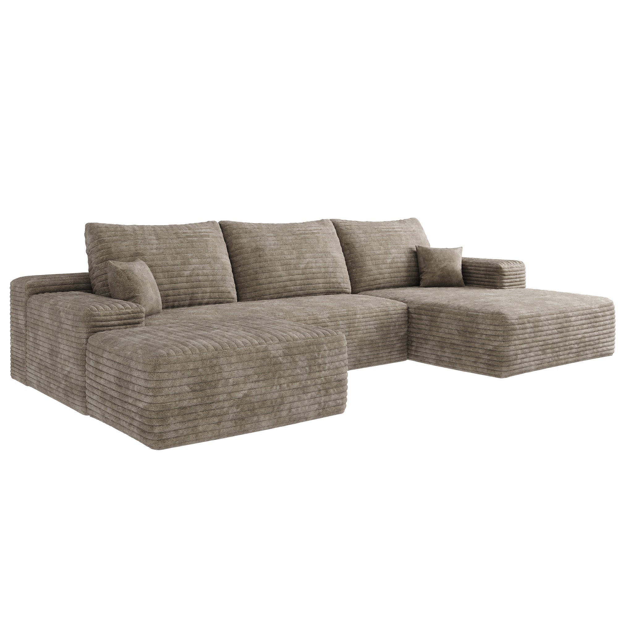 107" Corduroy Compression Foam U-Shape Sectional with Pillows