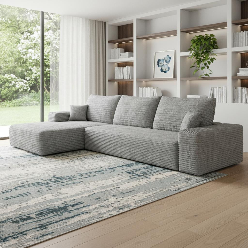 107" Corduroy Compression Foam U-Shape Sectional with Pillows