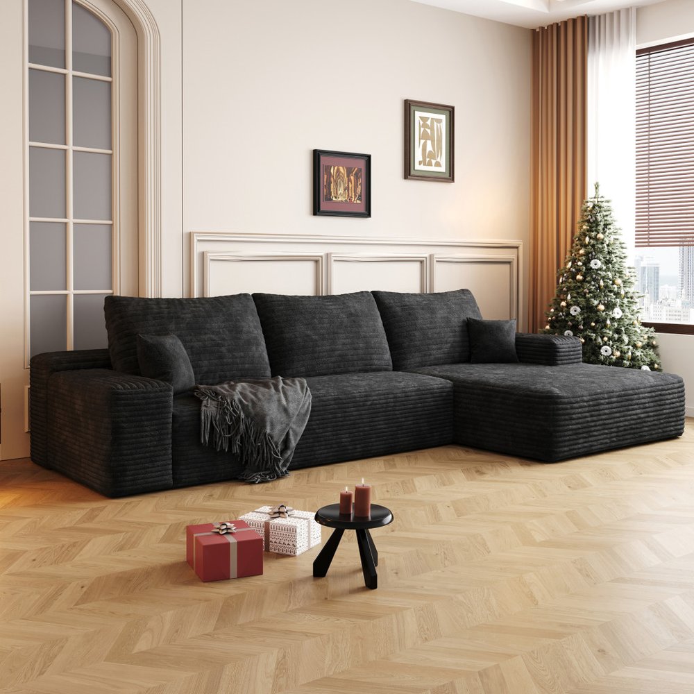 107" Corduroy Compression Foam U-Shape Sectional with Pillows