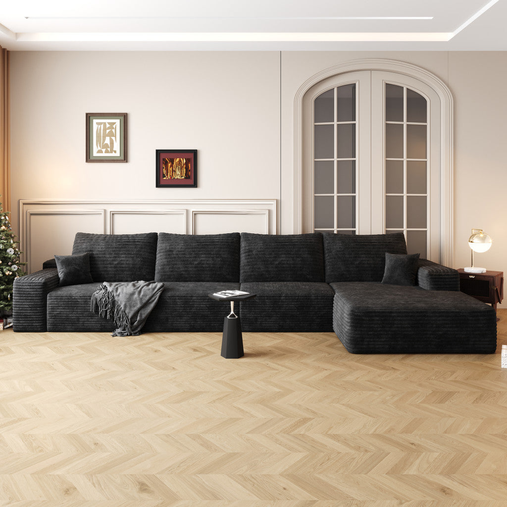 LAF/RAF 135" Corduroy Compression Foam L-Shape Sectional with Pillows
