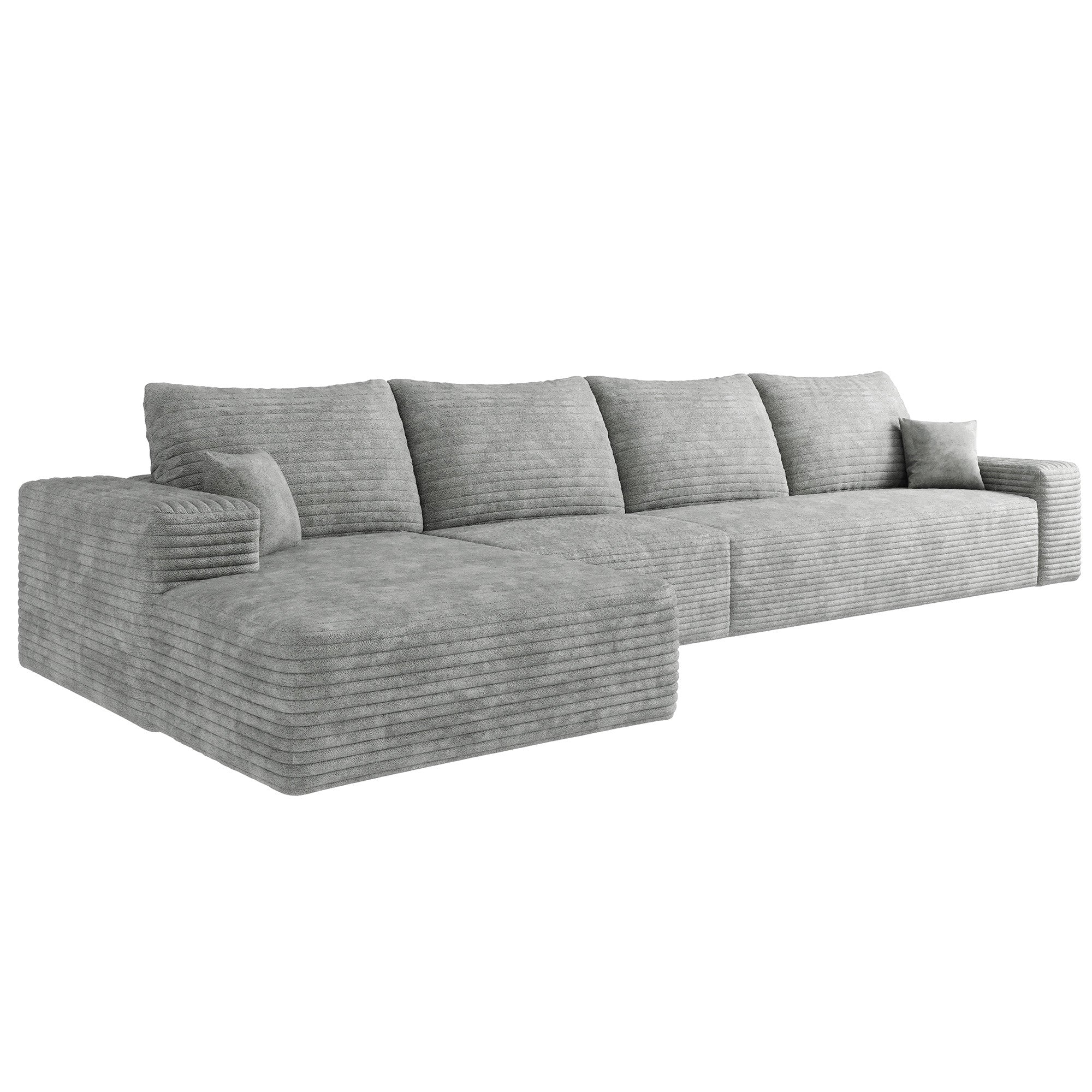 LAF/RAF 135" Corduroy Compression Foam L-Shape Sectional with Pillows