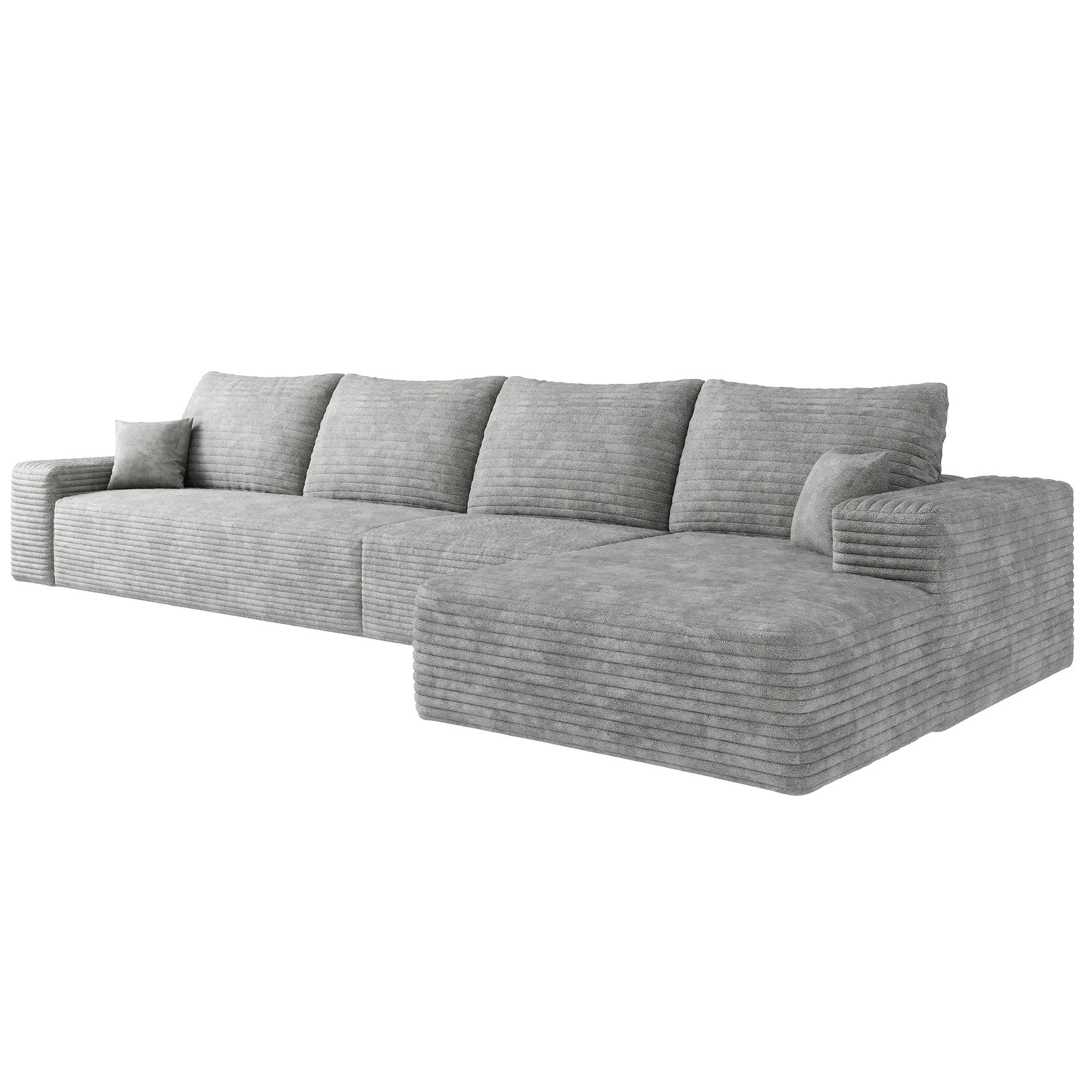 LAF/RAF 135" Corduroy Compression Foam L-Shape Sectional with Pillows